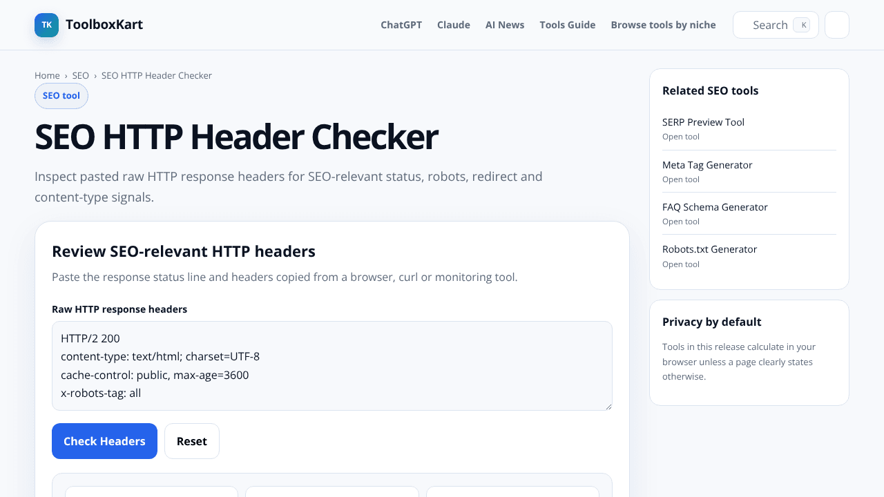 SEO HTTP Header Checker