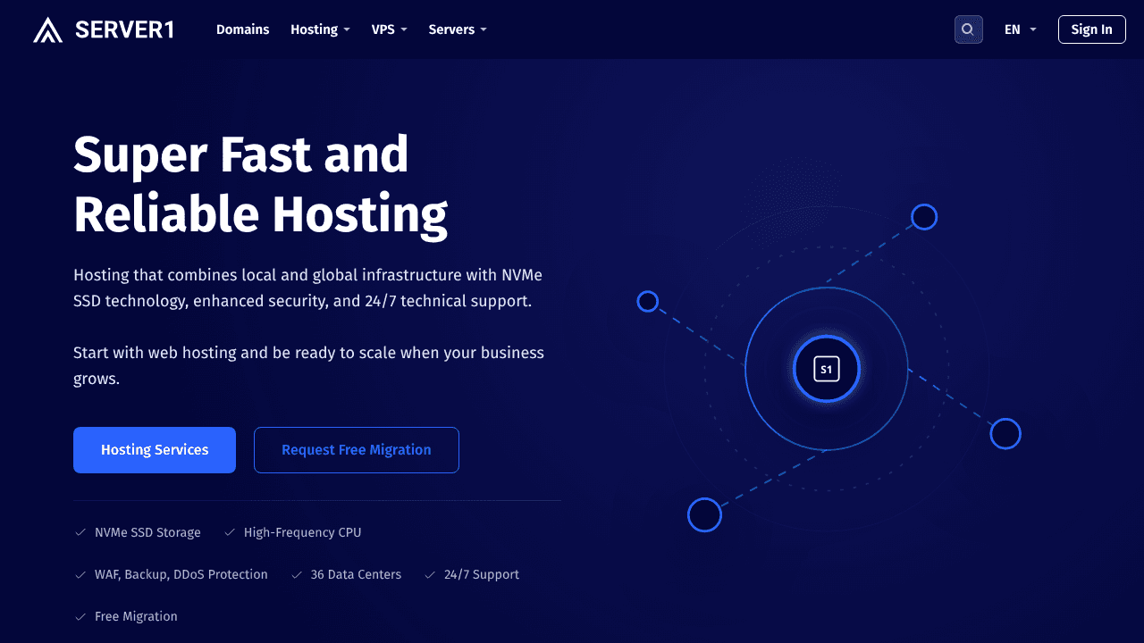 SERVER1.GE - Hosting Solutions website screenshot