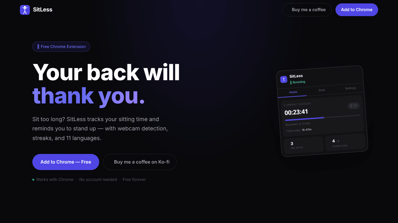 SitLess — Your back will thank you