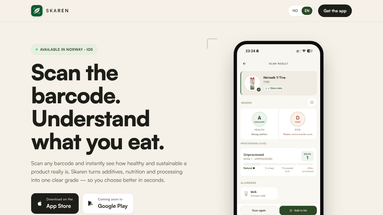 Skaren — Food scanner for Norway