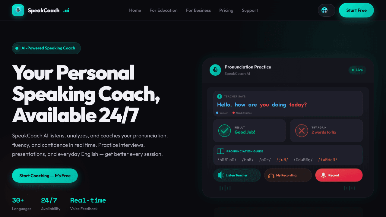 SpeakCoach AI - 24/7 AI Speaking Partner