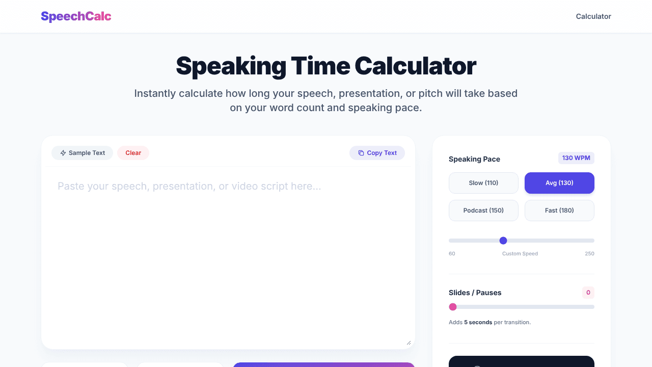 Speaking Time Calculator website screenshot