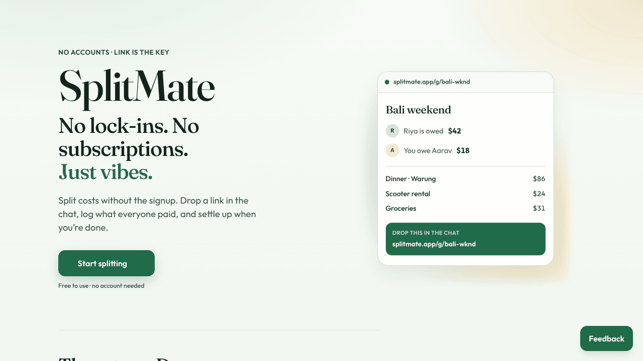 SplitMate — split expenses with a link