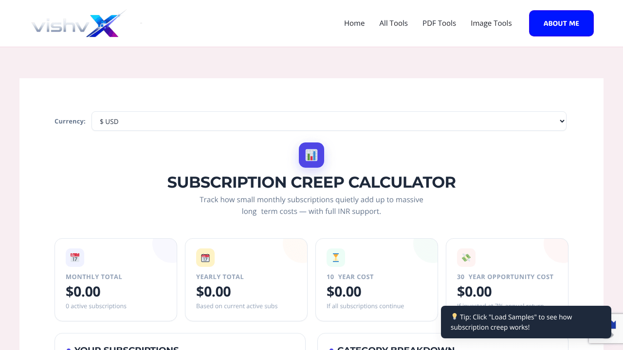 Subscription Creep Calculator by vishvX