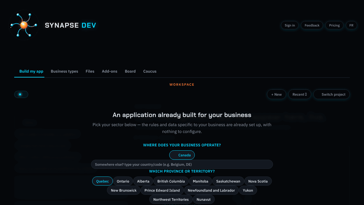 Synapse DEV website screenshot
