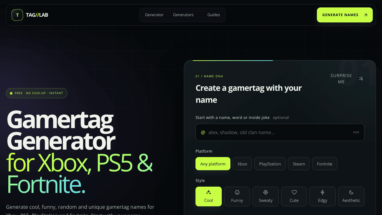 TAG//LAB: gamertag generator