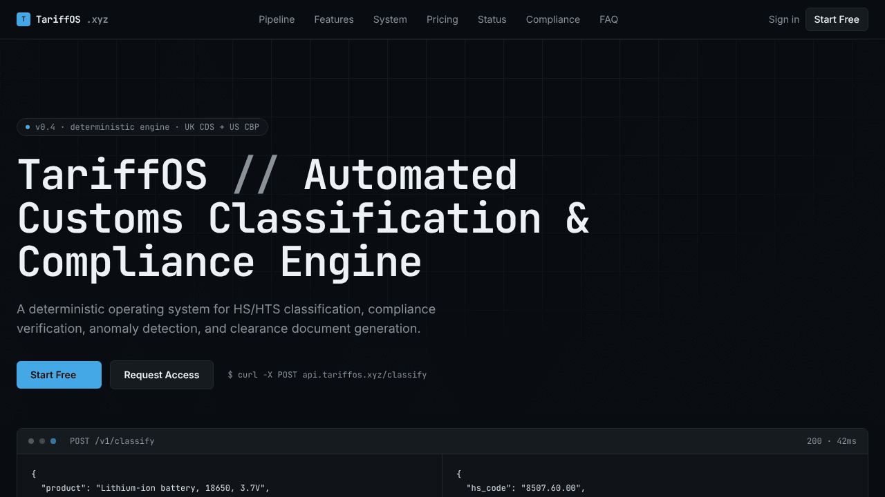 TariffOS Customs compliance engine
