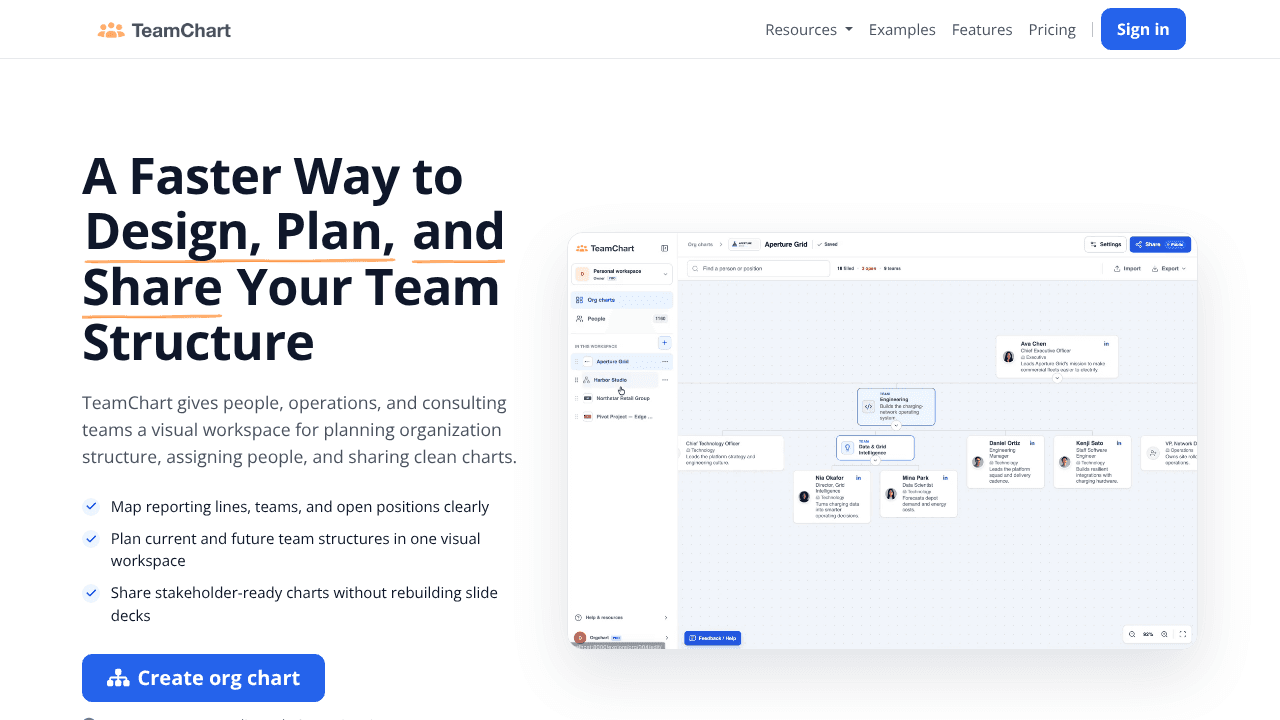 TeamChart - Org Charts simplified website screenshot