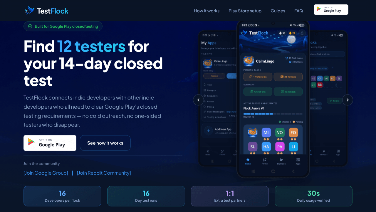 TestFlock — 12 Testers 14 Days