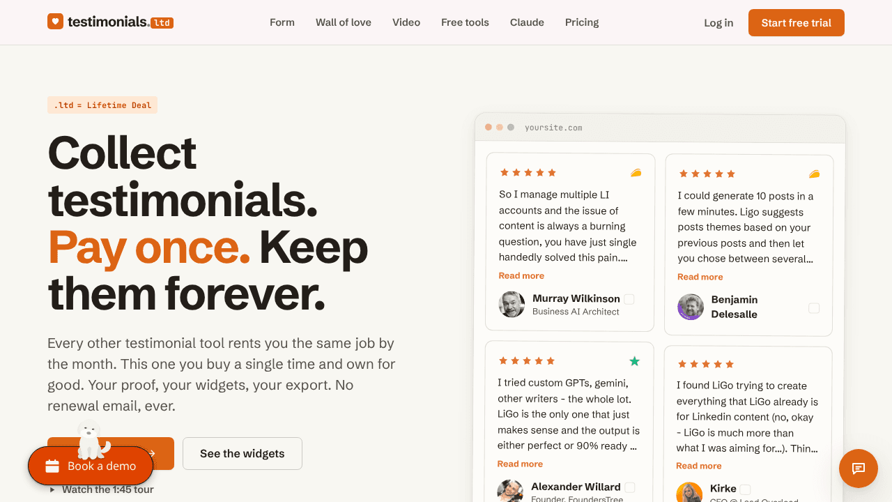 Testimonials.ltd website screenshot
