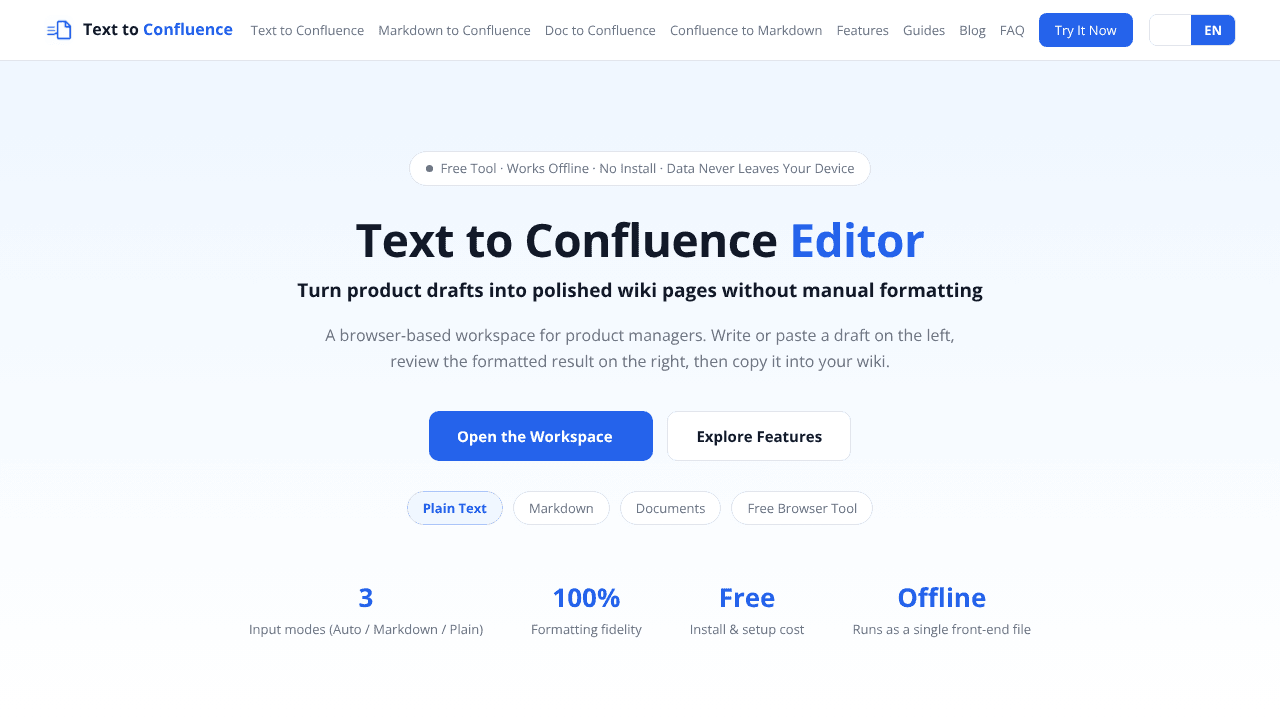 Text to Confluence Editor