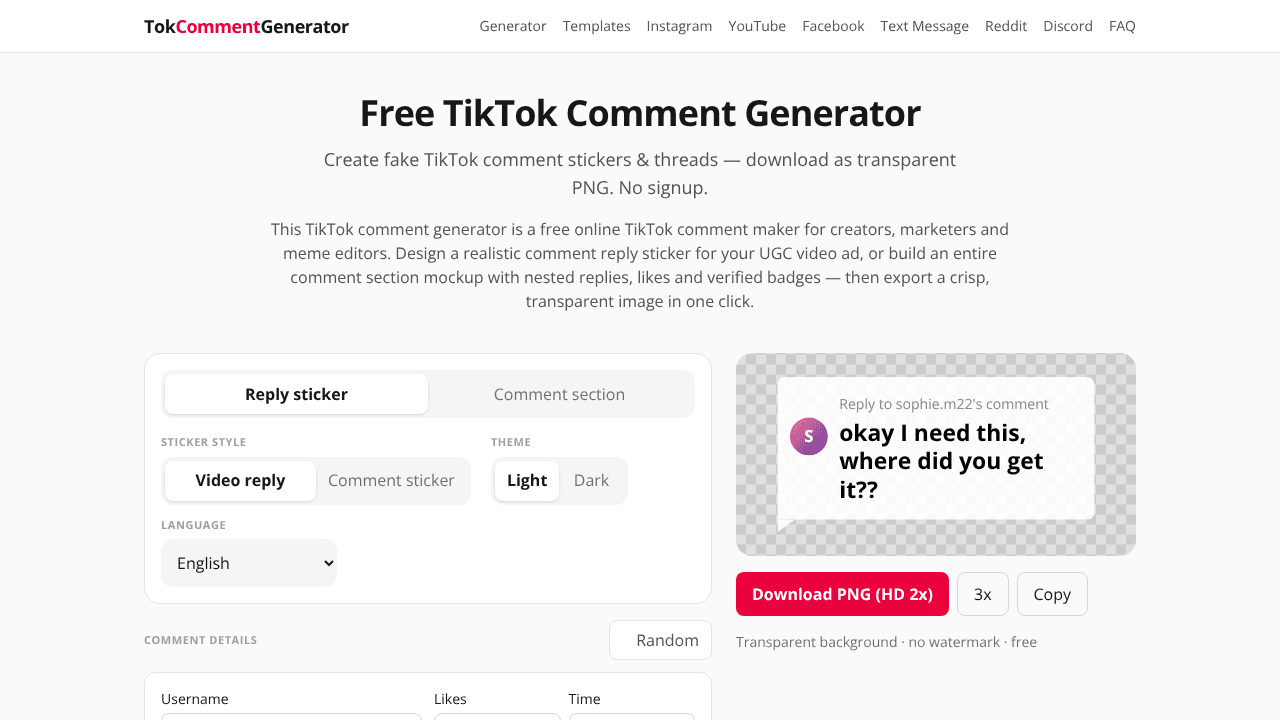 Tok Comment Generator