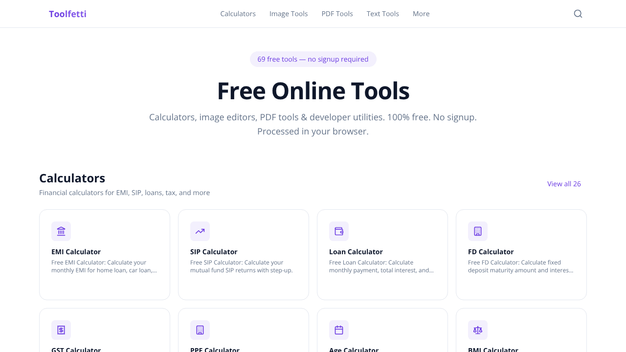 Toolfetti — 60+ Free Online Tools