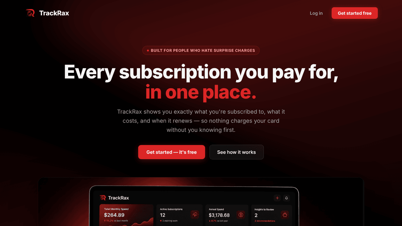 "TrackRax — Track every subscription"