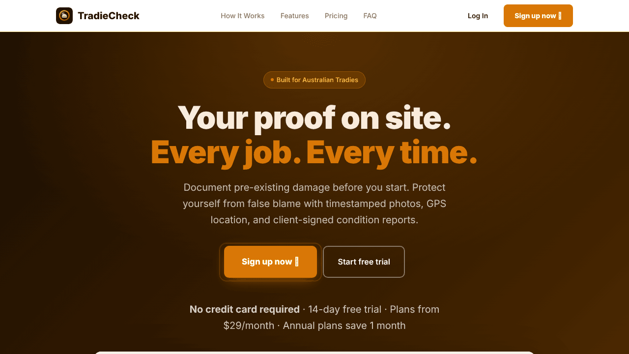 TradieCheck — Proof Before You Start