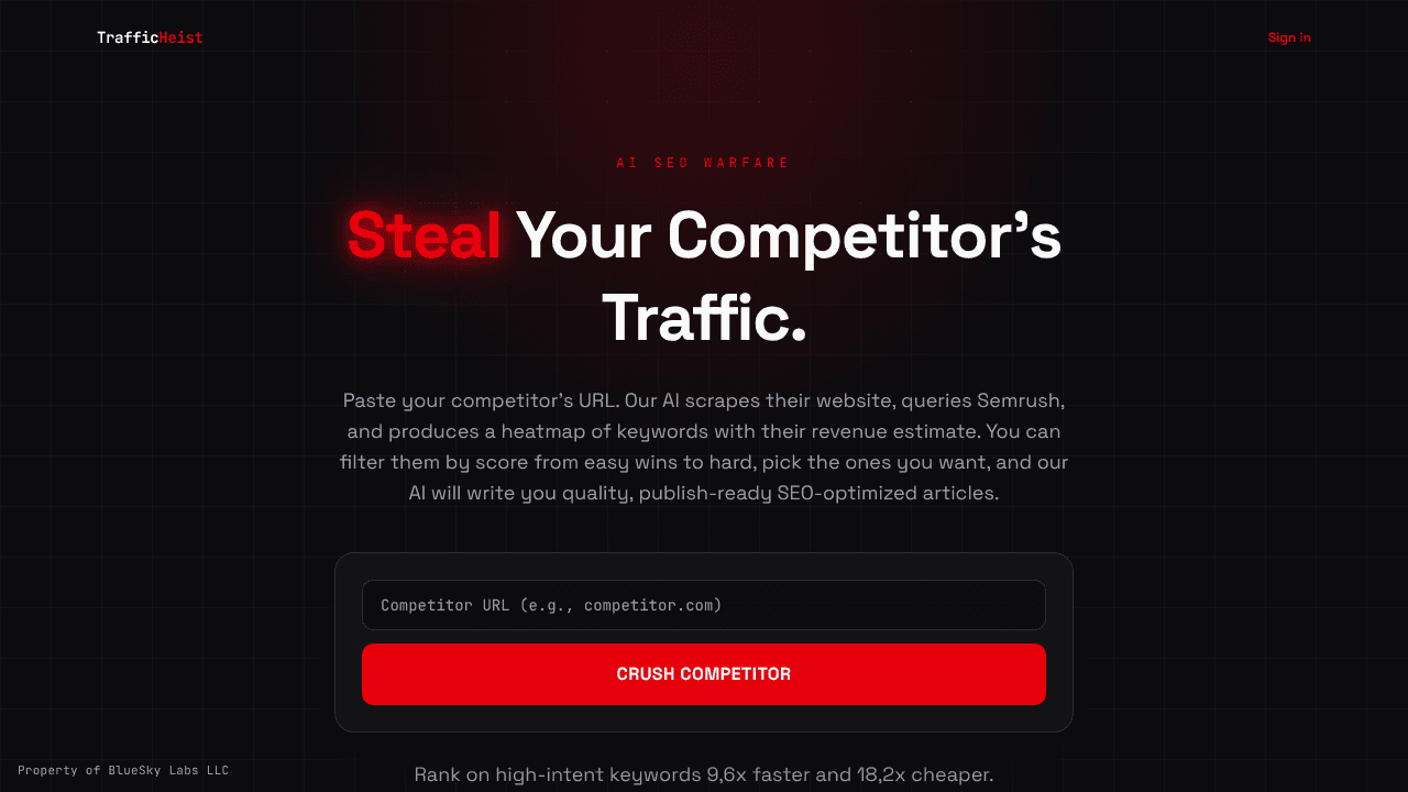 TrafficHeist - Your Competitor's Traffic website screenshot