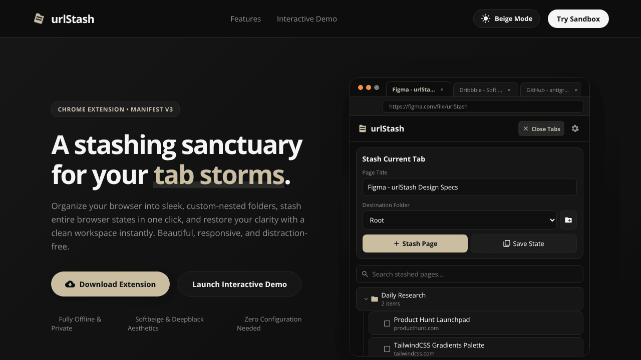 urlStash — Browser extension