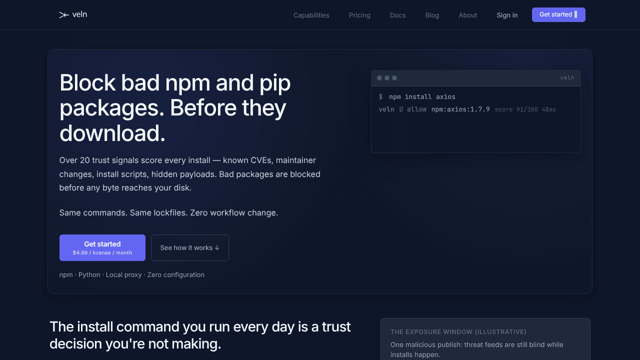 Veln — every package, verified