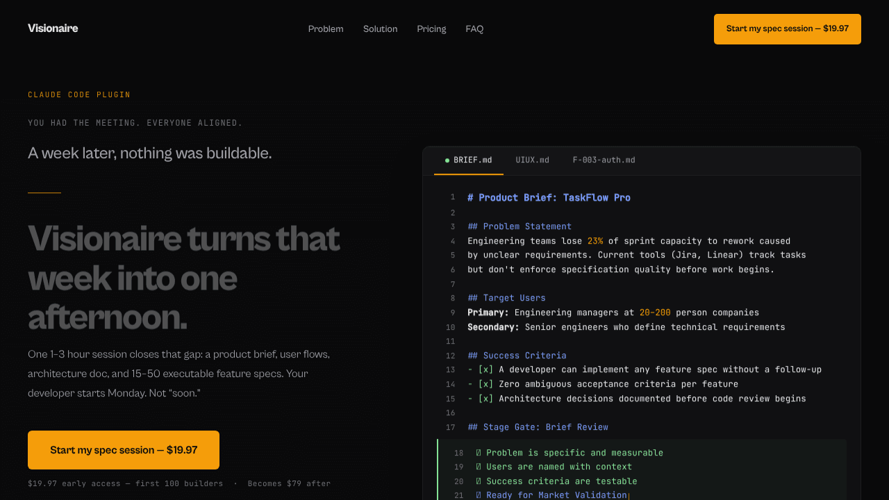Visionaire — The Spec Is the Product