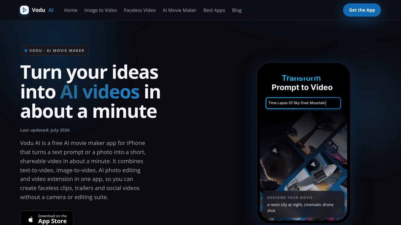Vodu AI website screenshot