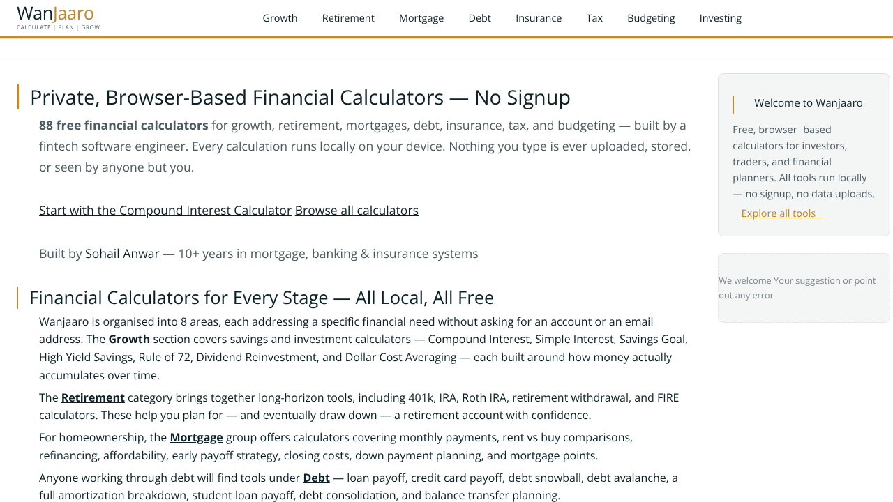Wanjaaro — Free Financial Calculators