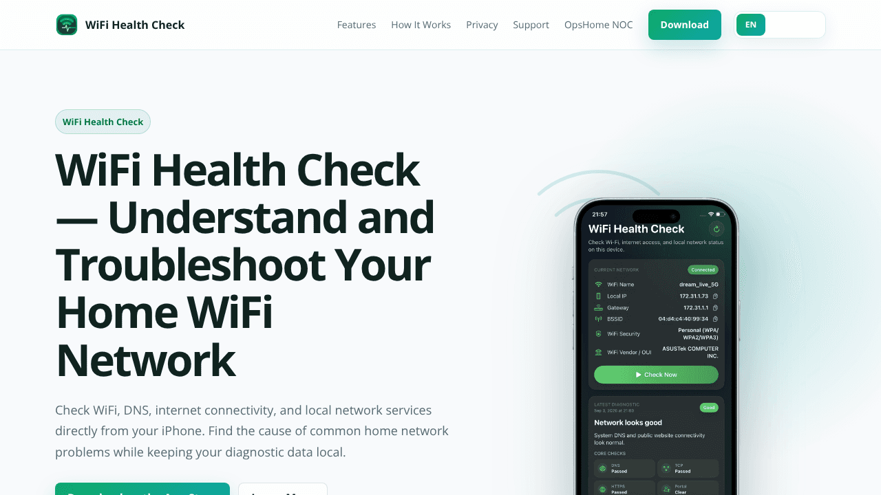 WiFi Health Check website screenshot