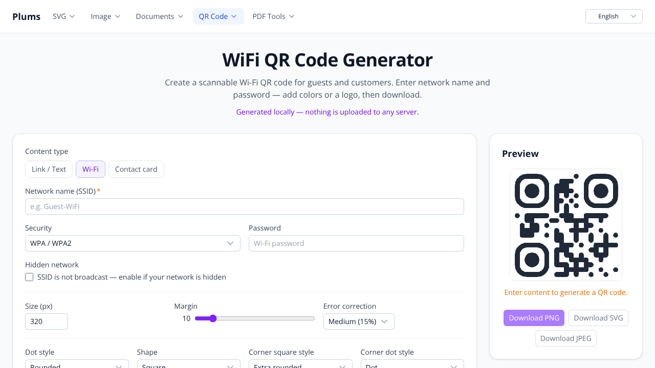 WiFi QR Code Generator — Free Online