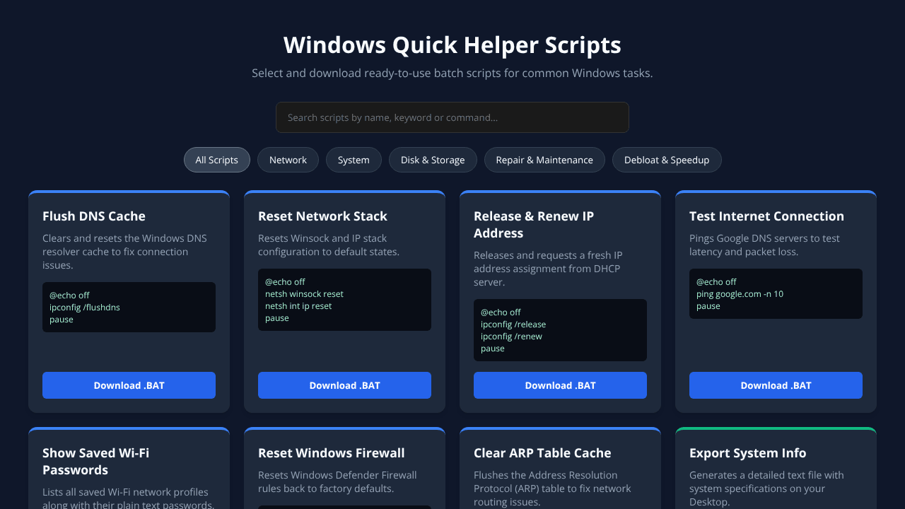 Windows Quick Scripts & Commands