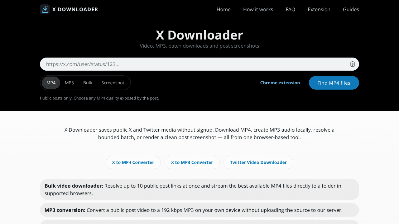 X Downloader website screenshot